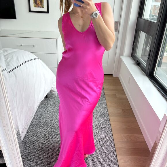 Bardo Collective Sleeveless V-Neck Silky Tank Slip Maxi Dress Fuchsia Small - Picture 6 of 10